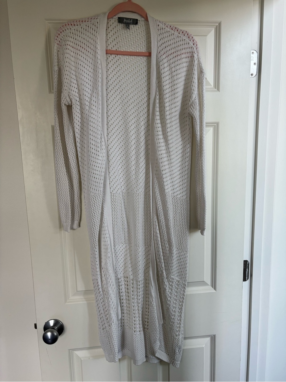 Marled White Open-Knit Long Cardigan